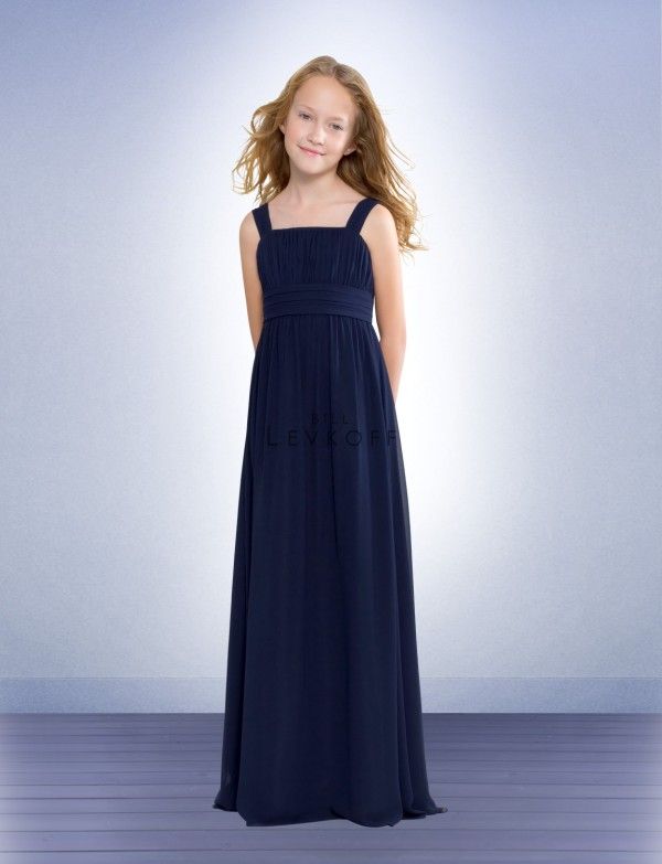 2015 Navy Blue Junior Girl Bridesmaid Dresses Spaghetti Backless Floor Length Ruched Chiffon