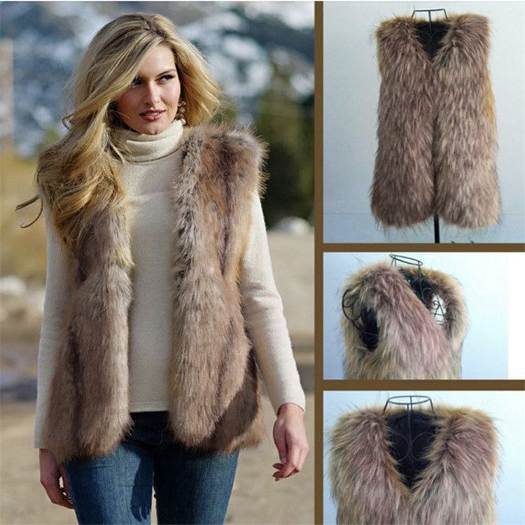 2017 Womens Winter Fox Fur Gilet Waistcoat Jacket Coat Short Vest Outwear Sz