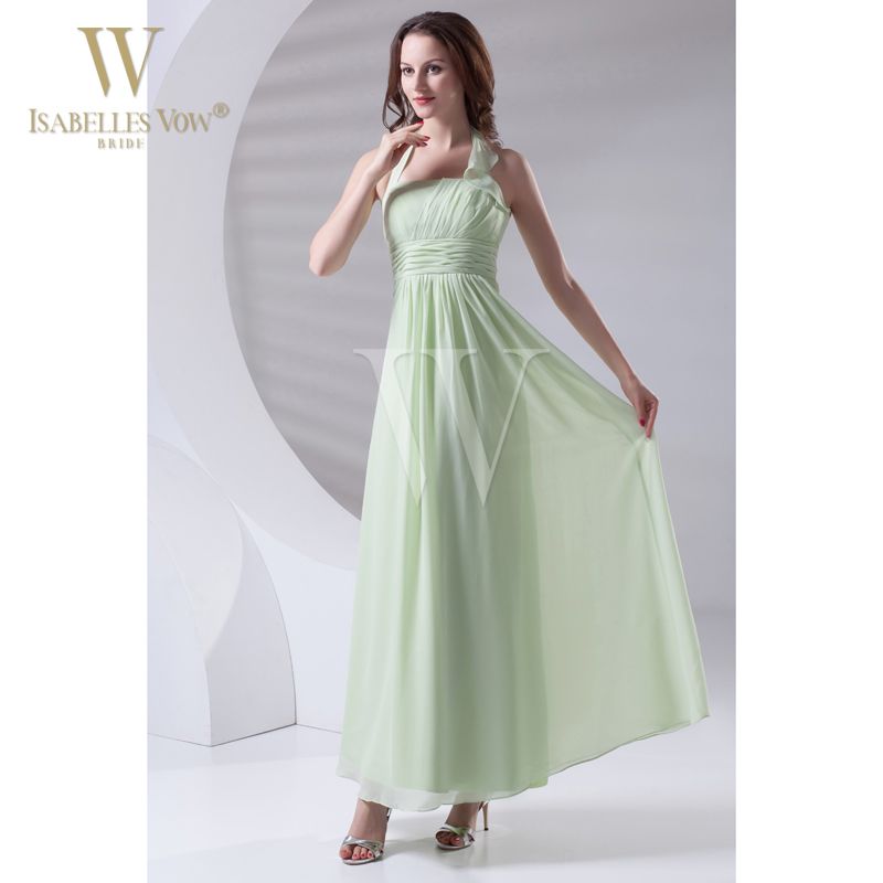 Sage Green Chiffon Long Junior Bridesmaid Wedding Party Dresses