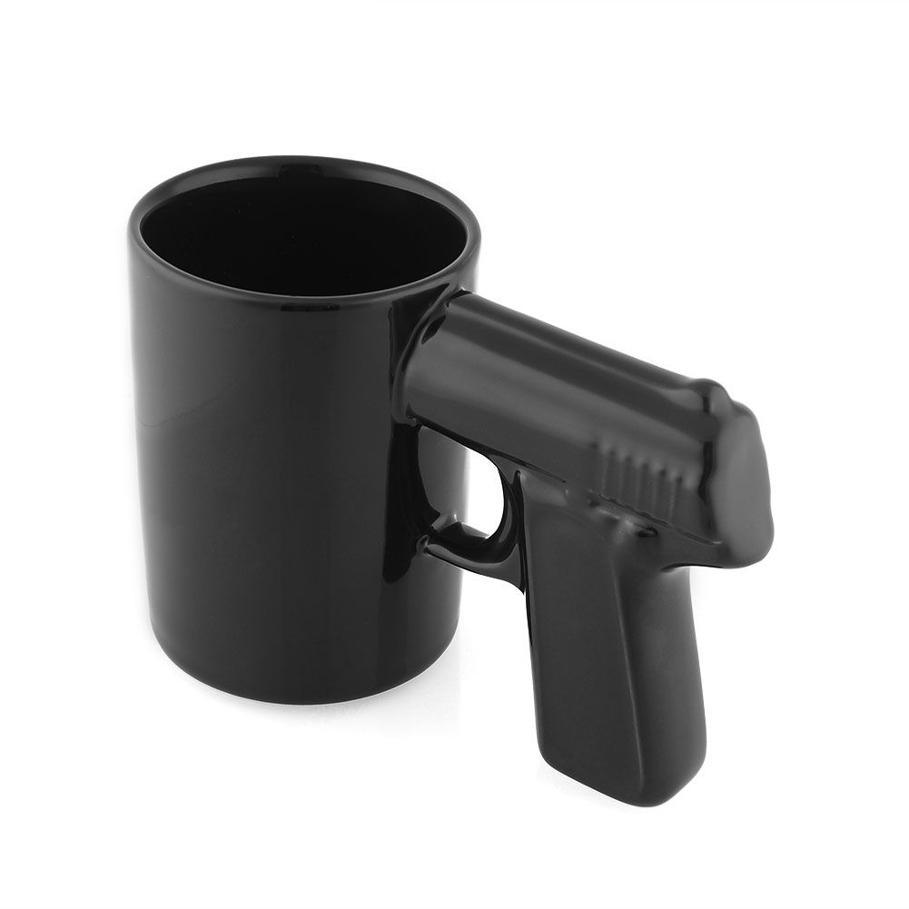 Black Pistol Gun Handle Ceramic Coffee Mug Drinking Tea Juice Cup Gift