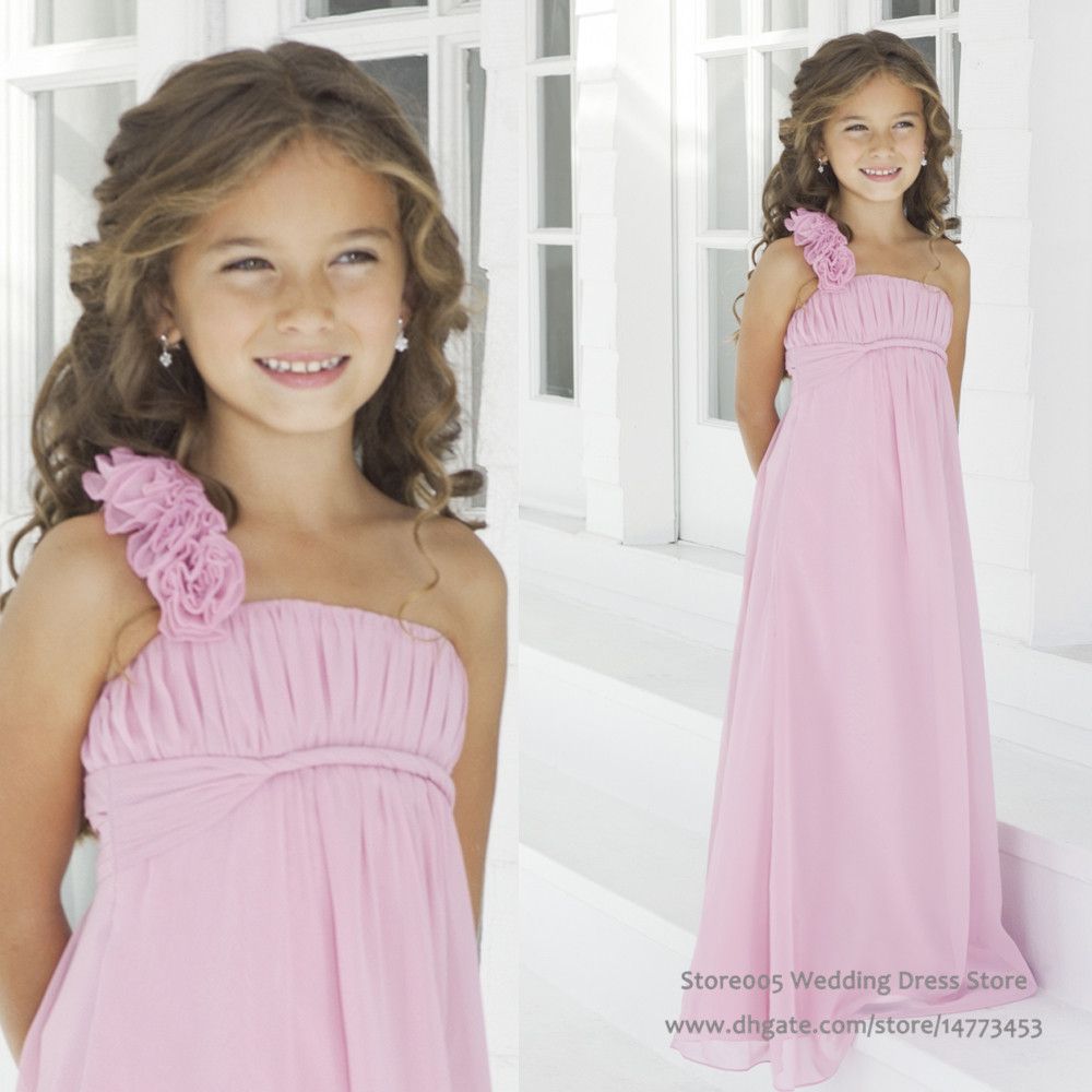 Discounted Princess Pink Flower Girl Dresses One Shoulder Handmade