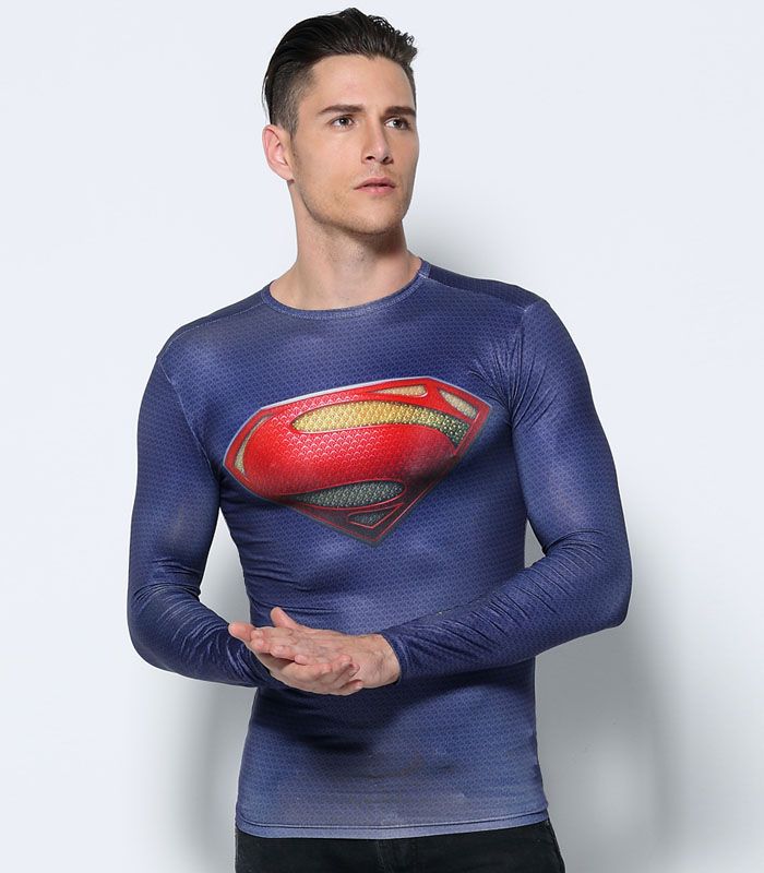 2017 2015 Summer Hot Sales Superman Fitness Wear Man Long Sleeve Shirts