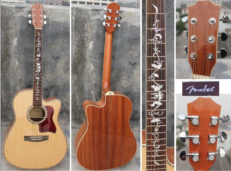 Beautiful Flower Inlay Acoustic Guitar Pink Acoustic Guitar Cheap