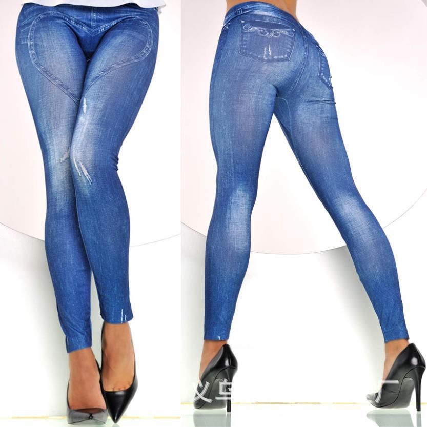 2017 Wholesale Jean Women Ripped Stretchy Jeans Heart Denim Leggings