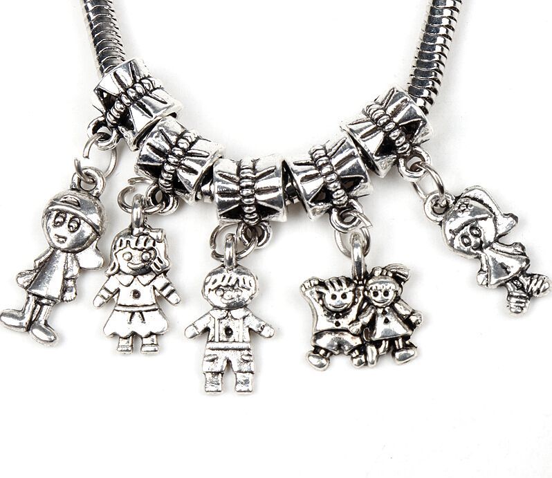 MIC Tibetan Silver Boy\Girl Charms Big Hole Beads Dangles Fit Pandora