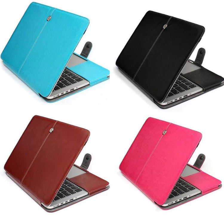 Faux Leather Laptop Folio Book Wallet Cover Case For Macbook Pro, With