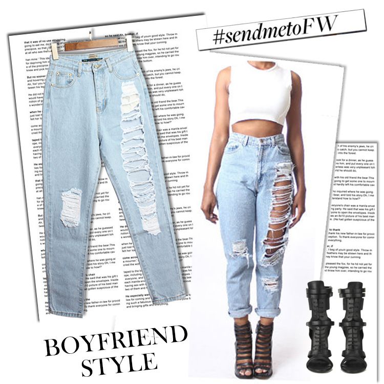 La mode en Vrac Sarouel Taille Haute Bleu Jeans Déchirés de Hip Hop, les Femmes