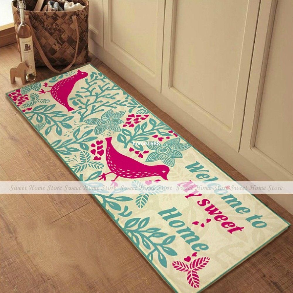 adults vintage bird leaves rectangle flannel kitchen runner rug beige floor door mat 115x44cm