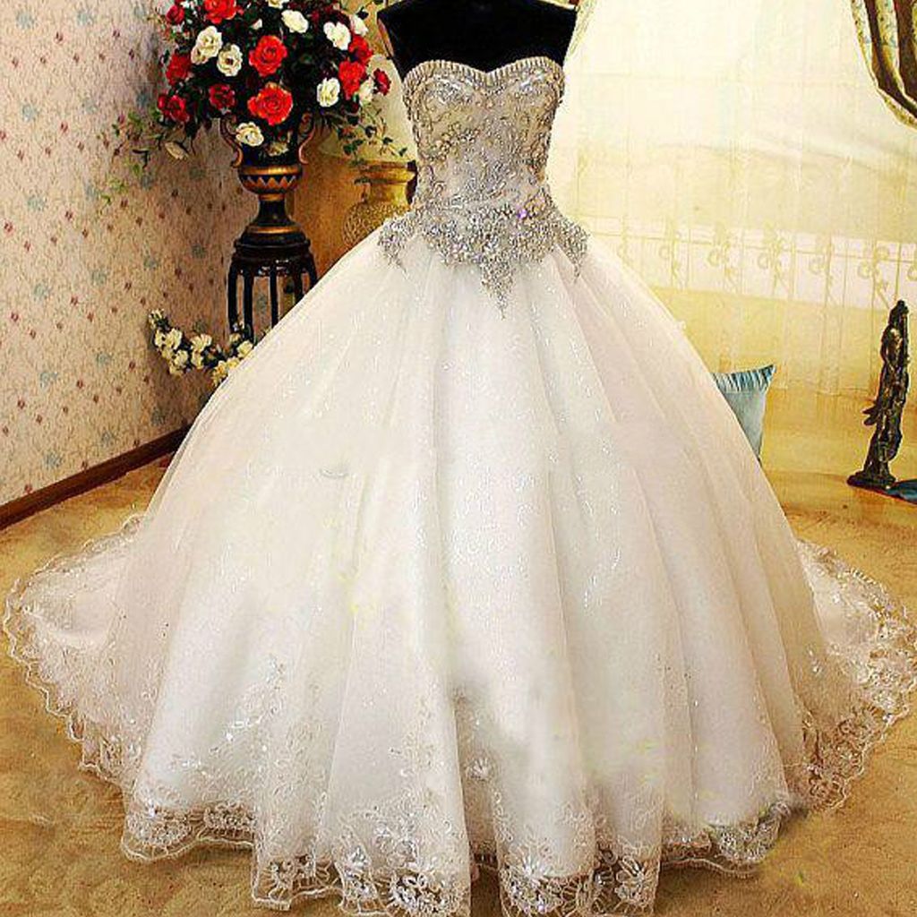 Luxury Sweetheart Ball Gown Wedding Dresses Bling Bling Crystals Rhinestones Glitter Sequins