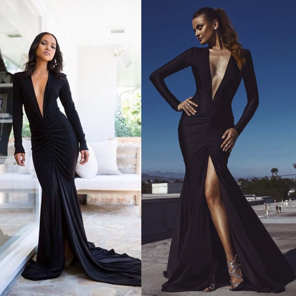 evening gown with plunging neckline