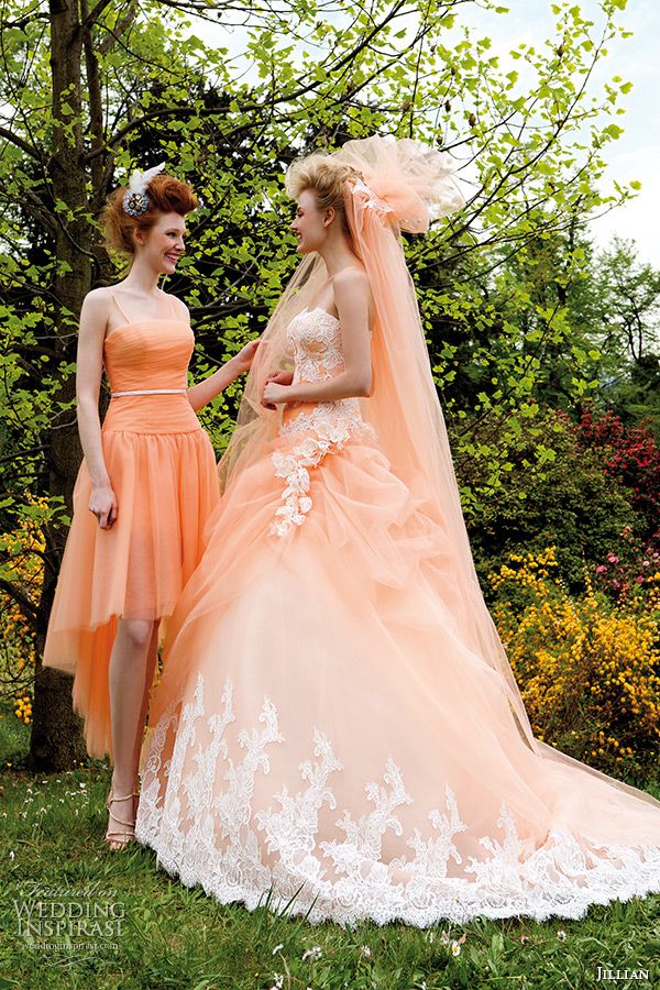 2015 Peach Ball Gown Wedding Dresses Sweetheart Corset