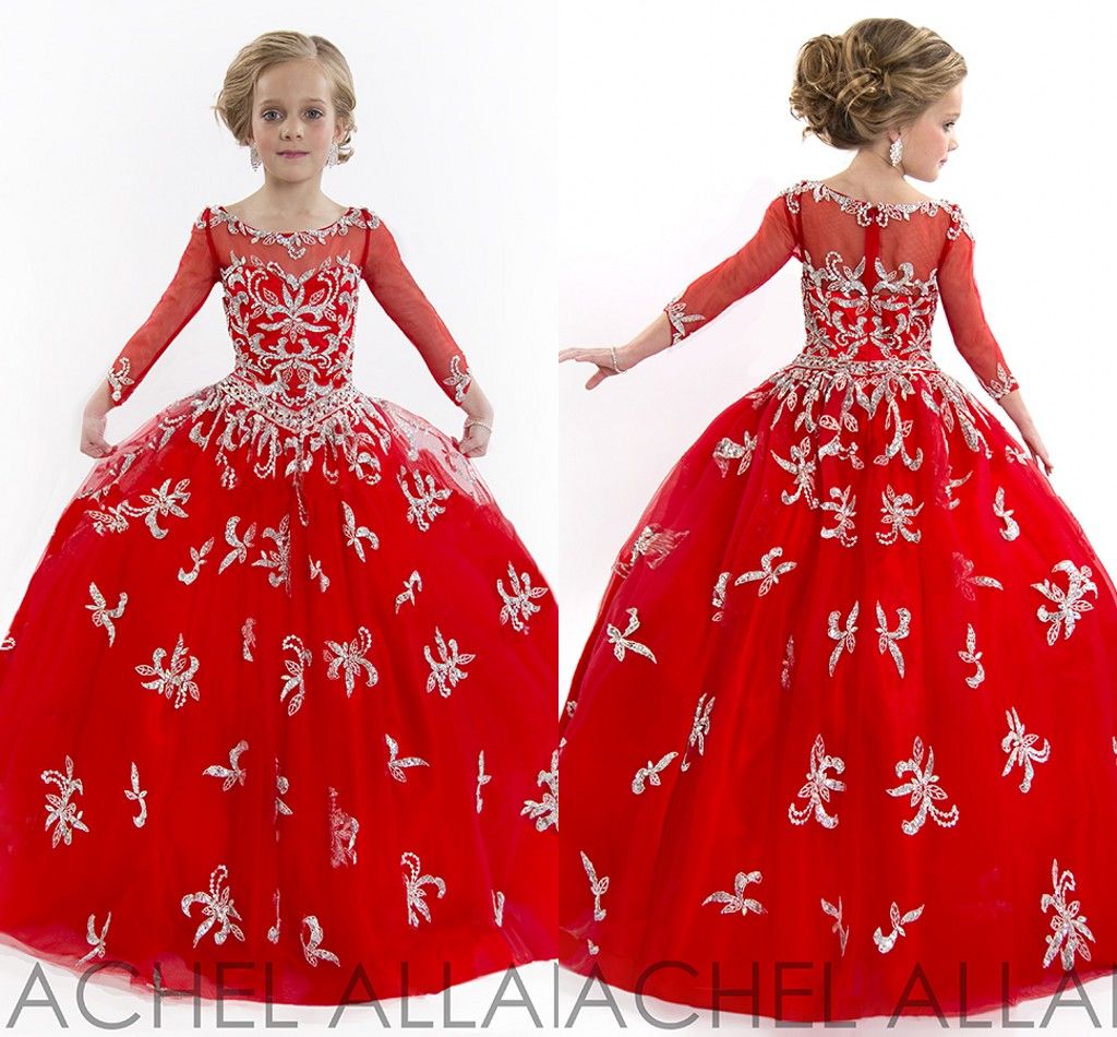 2017 Toddler Wedding Crystals Tulle Cheap Girls Pageant Ball Gowns
