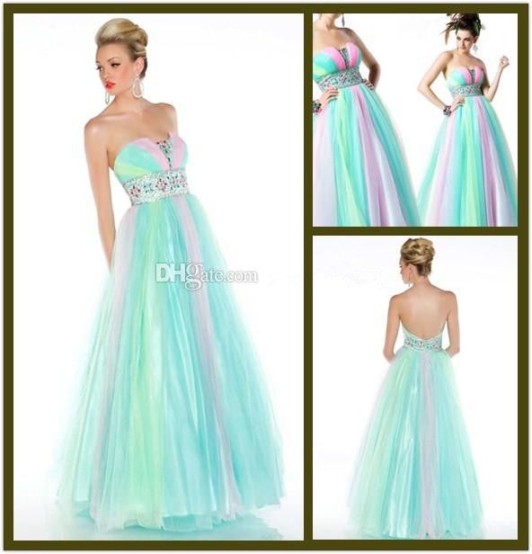Wholesale 2014 New Design Rainbow Prom Dresses Exquisite Beaded Empire