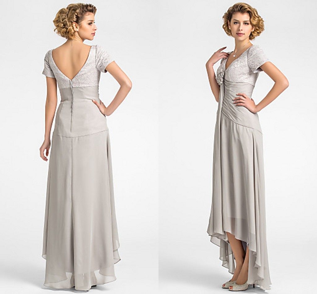 Silver Hi Lo Dresses Mother Of The Brides Open Back Ruffles Hand Made