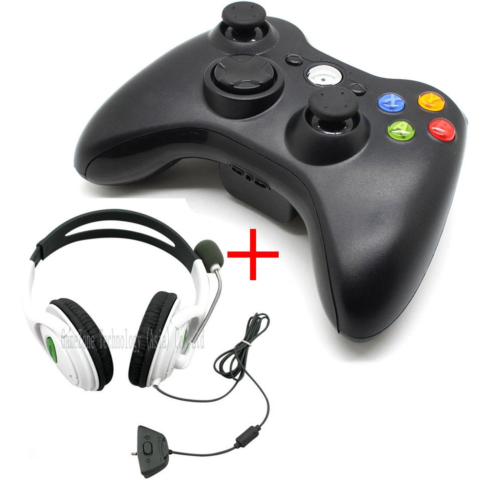 Wireless Controller Game Pad Joystick And Wired Headset With Microphone