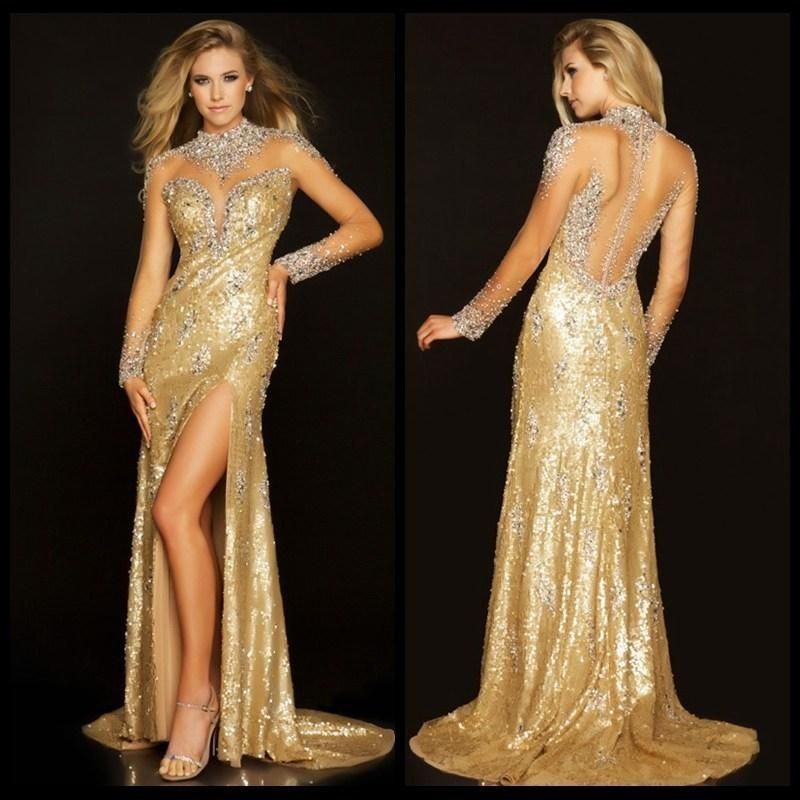 2015 Fashion Gold Sparkling Pageant Dresses For Women Mermaid Sequins