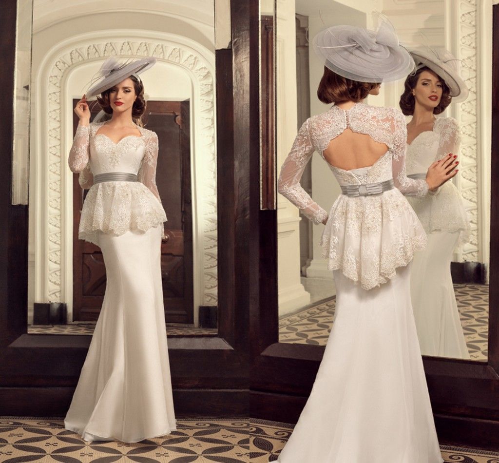 2015 Mermaid Wedding Dress Tatiana Kaplun Sweetheart Long Sleeves Keyhole Back Lace Bodice With