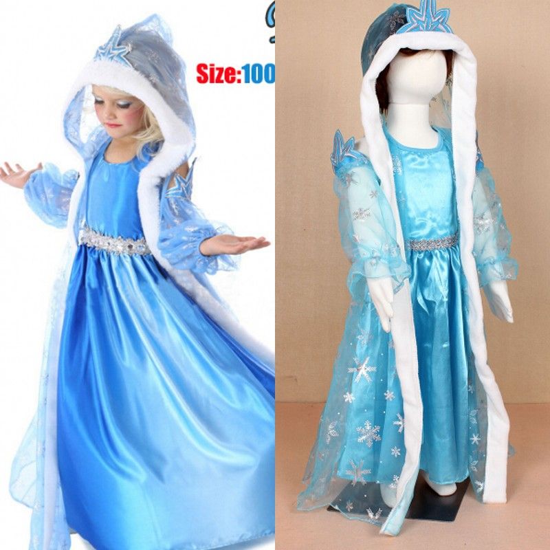 Frozen Princess Dresses Blue Elsa Dresses With Cape Jacket Girls