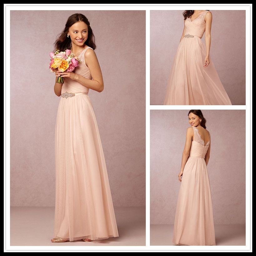 Blush Pink Bridesmaid Dresses Long 2016 From Bhldn Sheer V Neck Tulle