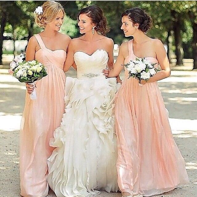Coral 2016 Long Bridesmaid Dresses Cheap Ruffle Formal Prom Dresses