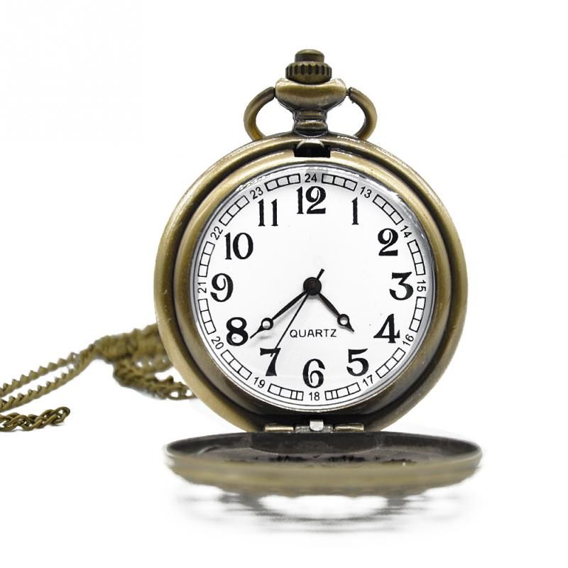 Antique Style Bronze Pocket Watch With Chain Vintage Quartz Carving