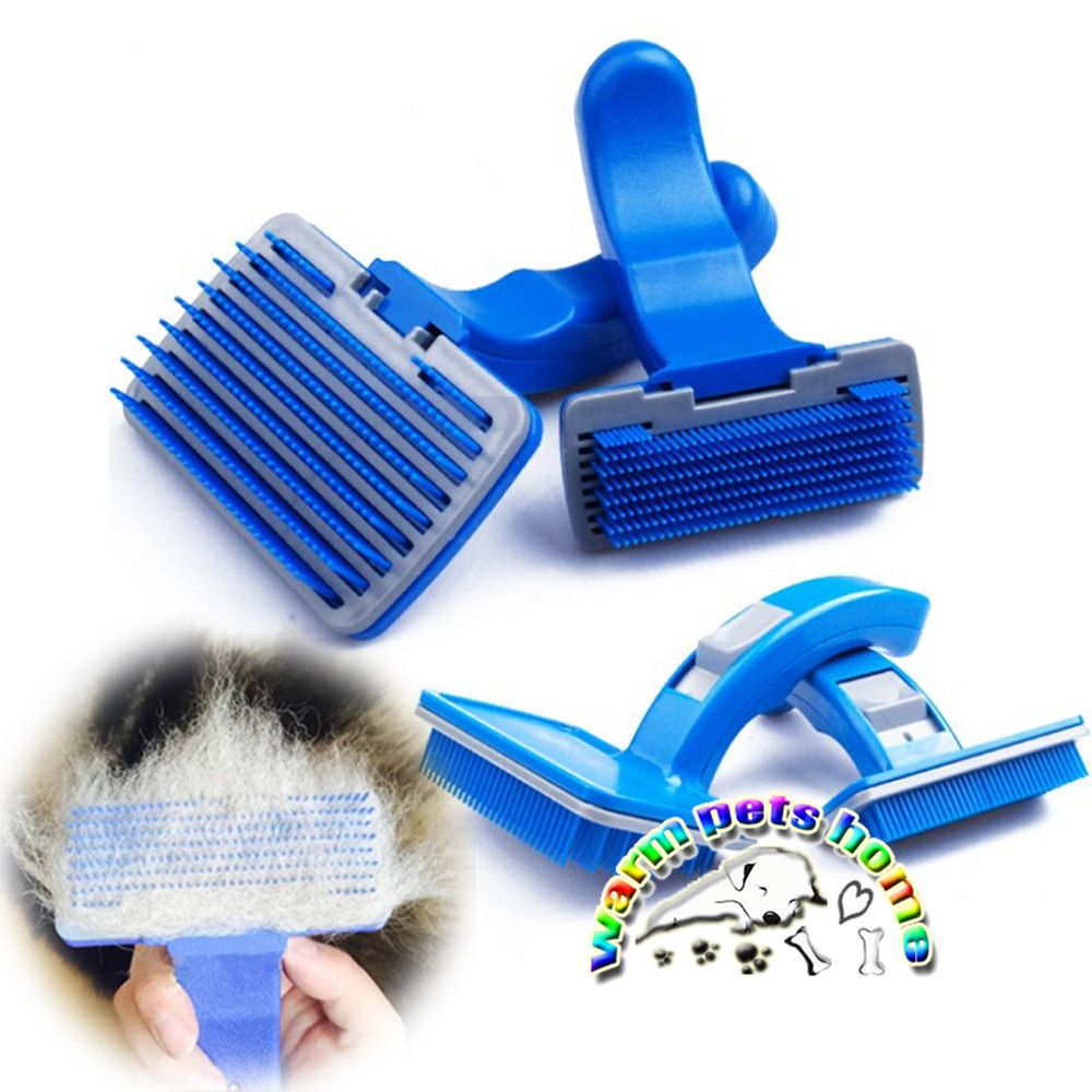 2017 Semi Automatic Dog Shedding Comb Plastic Blue Dog Grooming Comb
