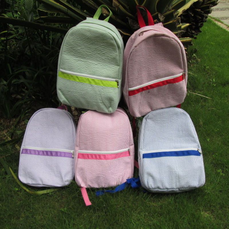 Blank Soft Seersucker Backpack School Bag For Kids Six Different