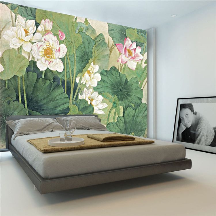 Whole Sale Home Decor elegant lotus painting photo wallpaper 3d flowers Whole Sale Home Decor elegant lotus painting photo wallpaper 3d flowers