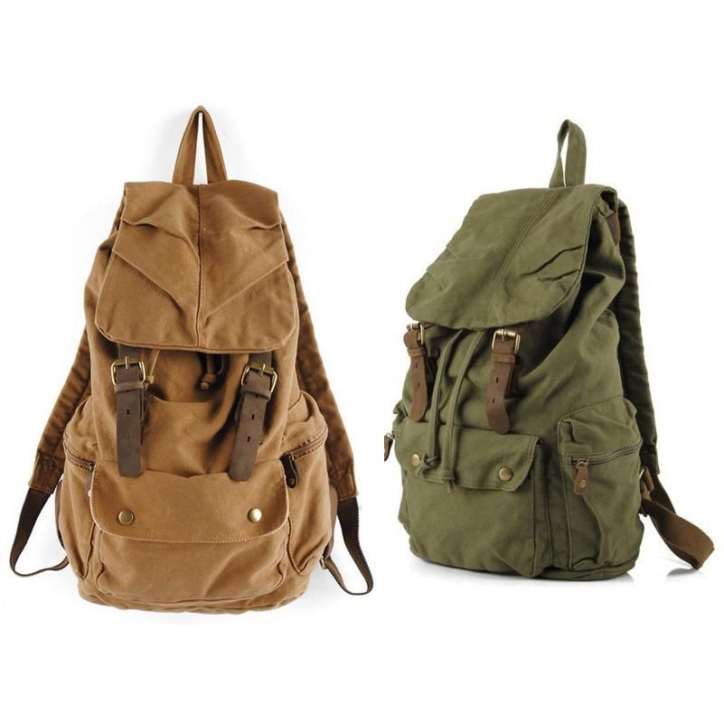 Unisex Fashion Ancient Canvas Messenger Backpack Leather Hiking Travel