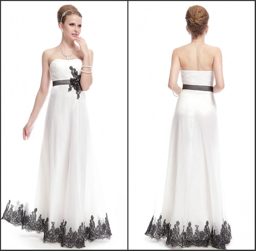 White And Black Appliqued Chiffon Bridesmaid Dress Strapless Sleeveless