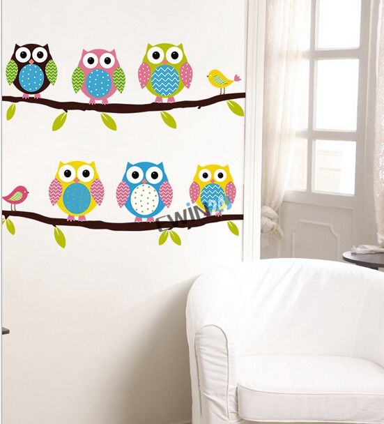 New 6 Cute Owl Animal Wall Stickers Beautiful Decal Cartoon Children'S