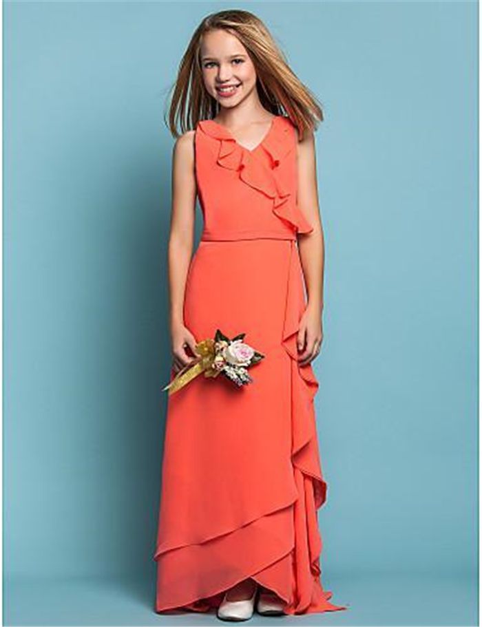 Orange chiffon junior bridesmaid dresses