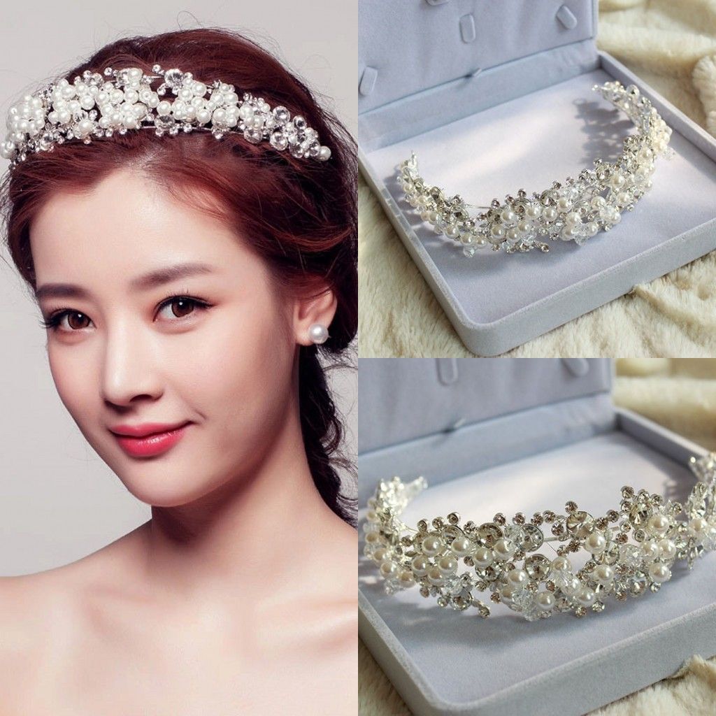 Pearl Tiara Wedding Head Pieces Crystals Beaded Bridal Headpieces