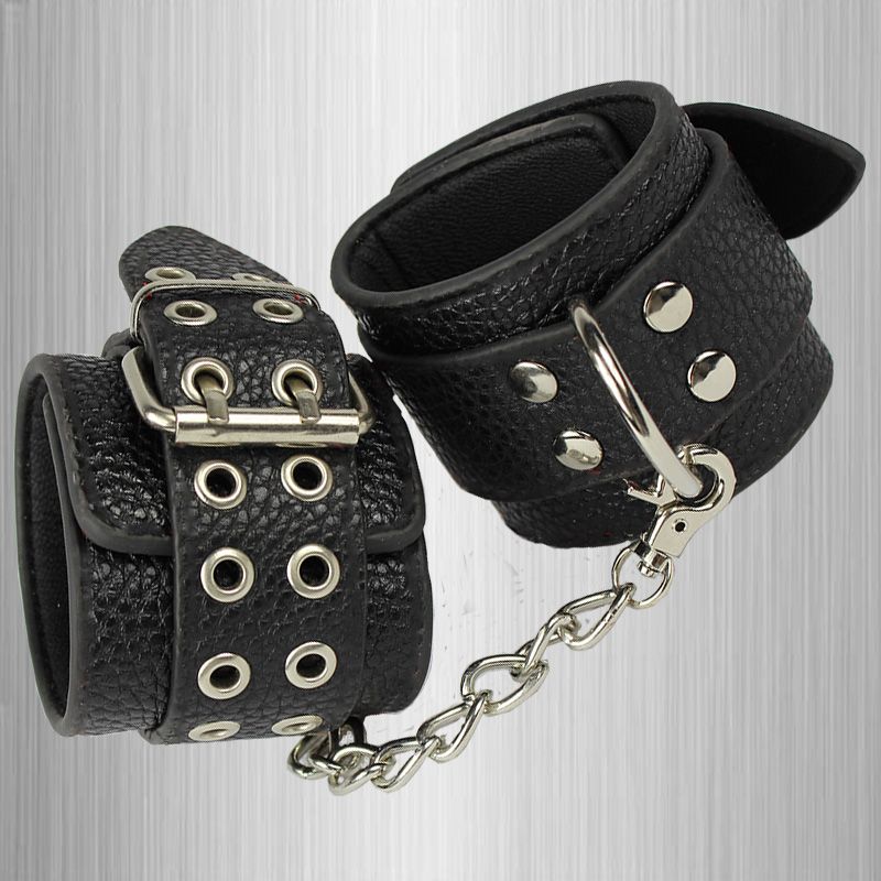 Adult Leather Bondage Gear Handcuff Double Needle With Chain Bdsm Hand
