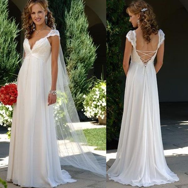 Discount 2017 New Cheap Maternity Wedding Dresses Sheer Straps Empire