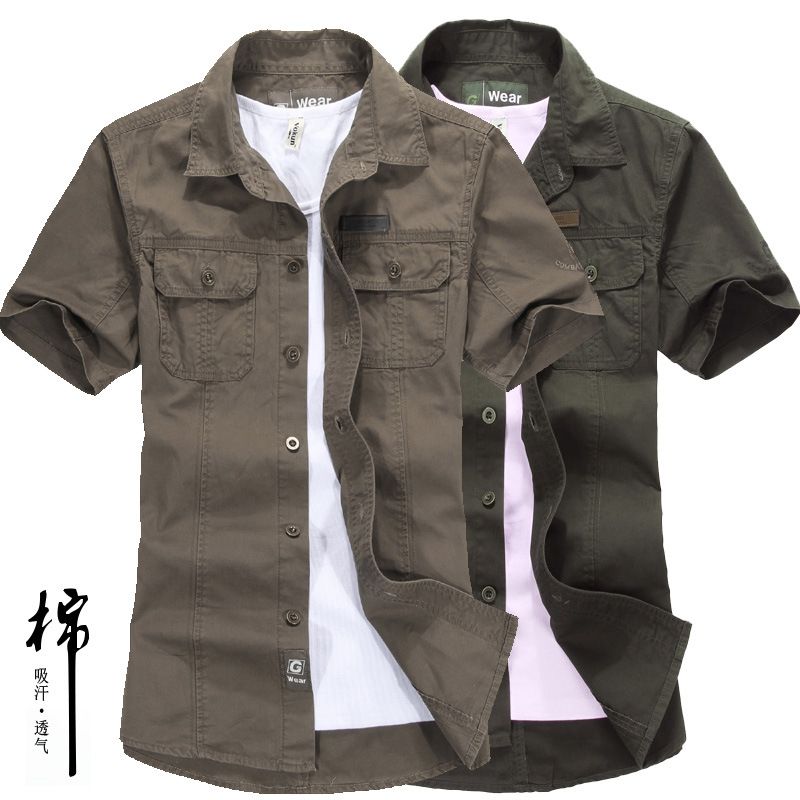 Best 2015 New Fashion Brand Men Army Green Short Sleeved Shirt Half