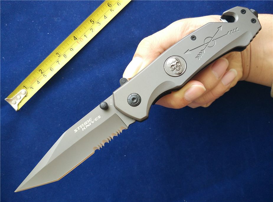 Strider B103 Liner Lock Edc Rescue Knife W/Clip Folding 440c Steel Tanto Serrated Seatbelt