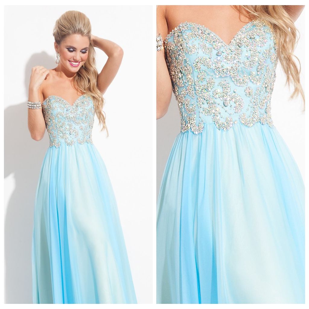 2015 Powder Blue Prom Evening Dresses A Line Chiffon Sweetheart