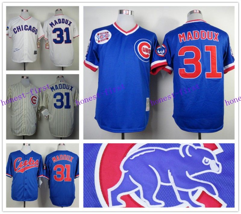 Best Chicago Cubs Baseball Jersey 31 Greg Maddux Jersey Grey Blue Mens