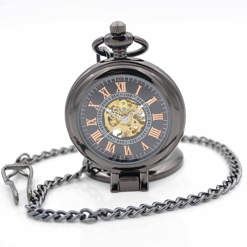 Black Clock Pocket Watch New Design Luxury Brand Fashion Watches Hand Wind Up 17 Crystals