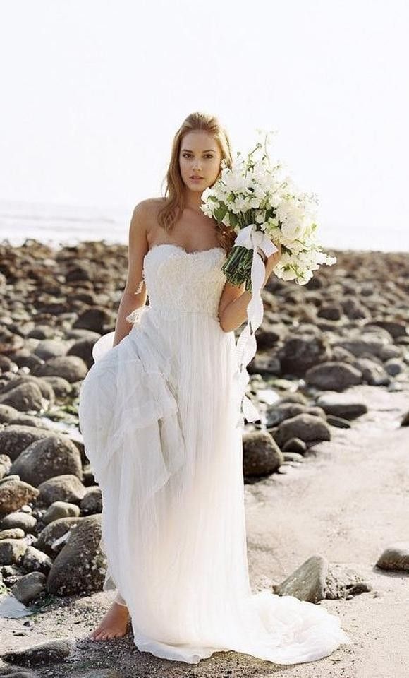 Discount 2016 Beach Wedding Dresses Cheap Lace Strapless A Line Sweep