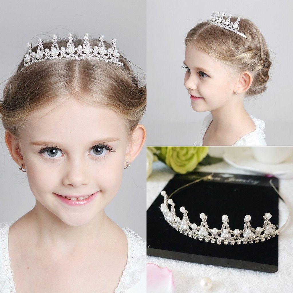 2015 Modest Tiaras Rhinestone Pearls Wedding Flower Girl Crowns