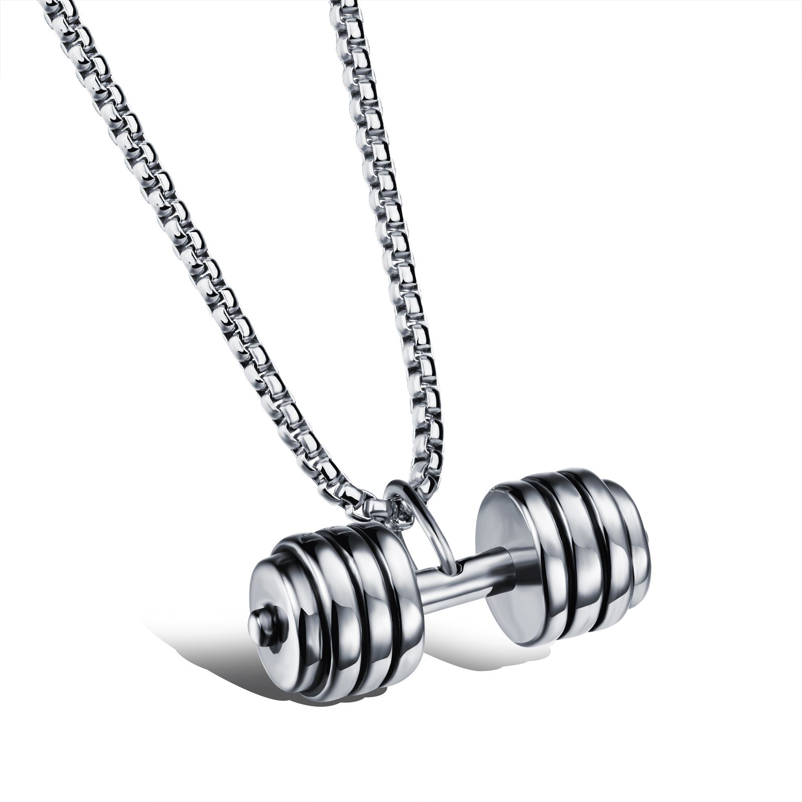 Wholesale Stainless Steel Barbell Pendant Necklace Sports Dumbbell