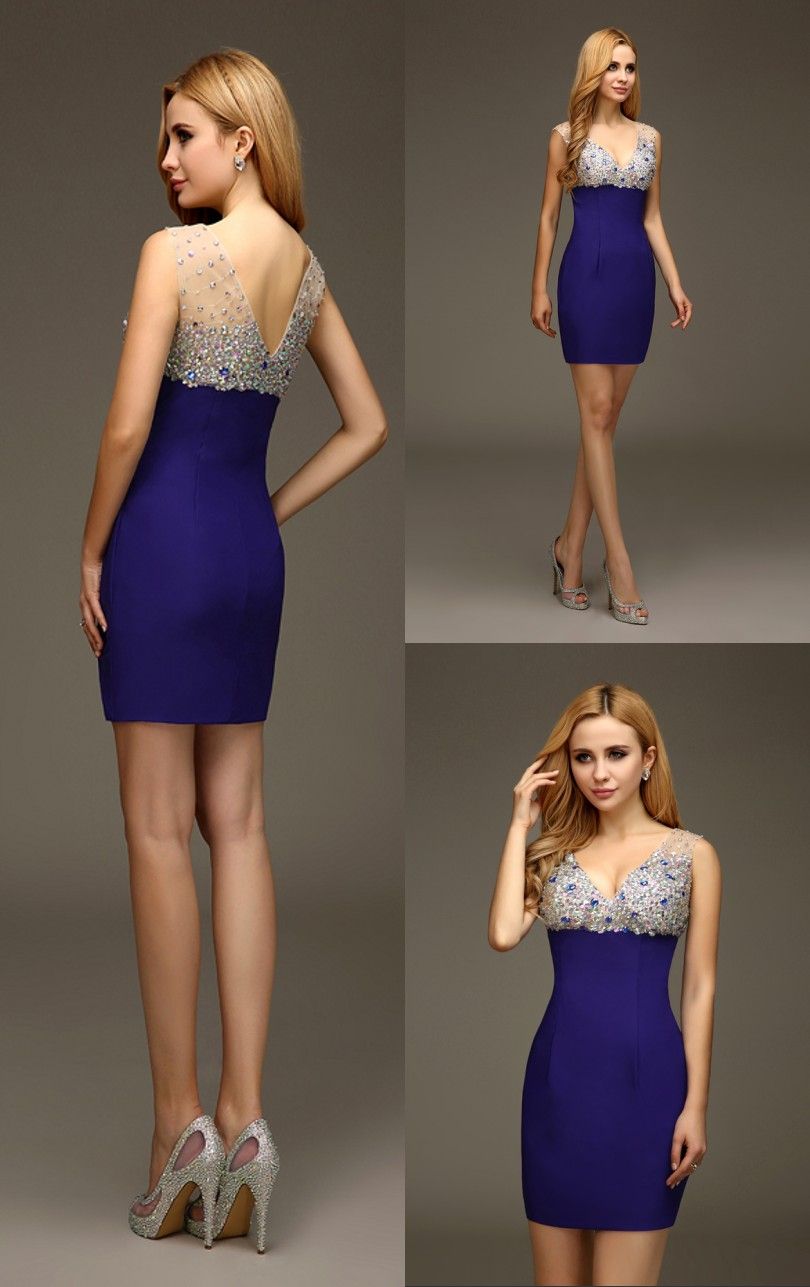 Royal Blue Short Mini Sheath Party Dresses Sparkly Beaded