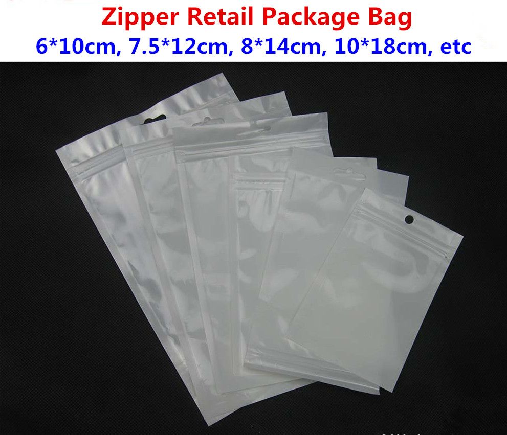 2017 White + Clear Zip Lock Zipper Retail Package Packaging Bags