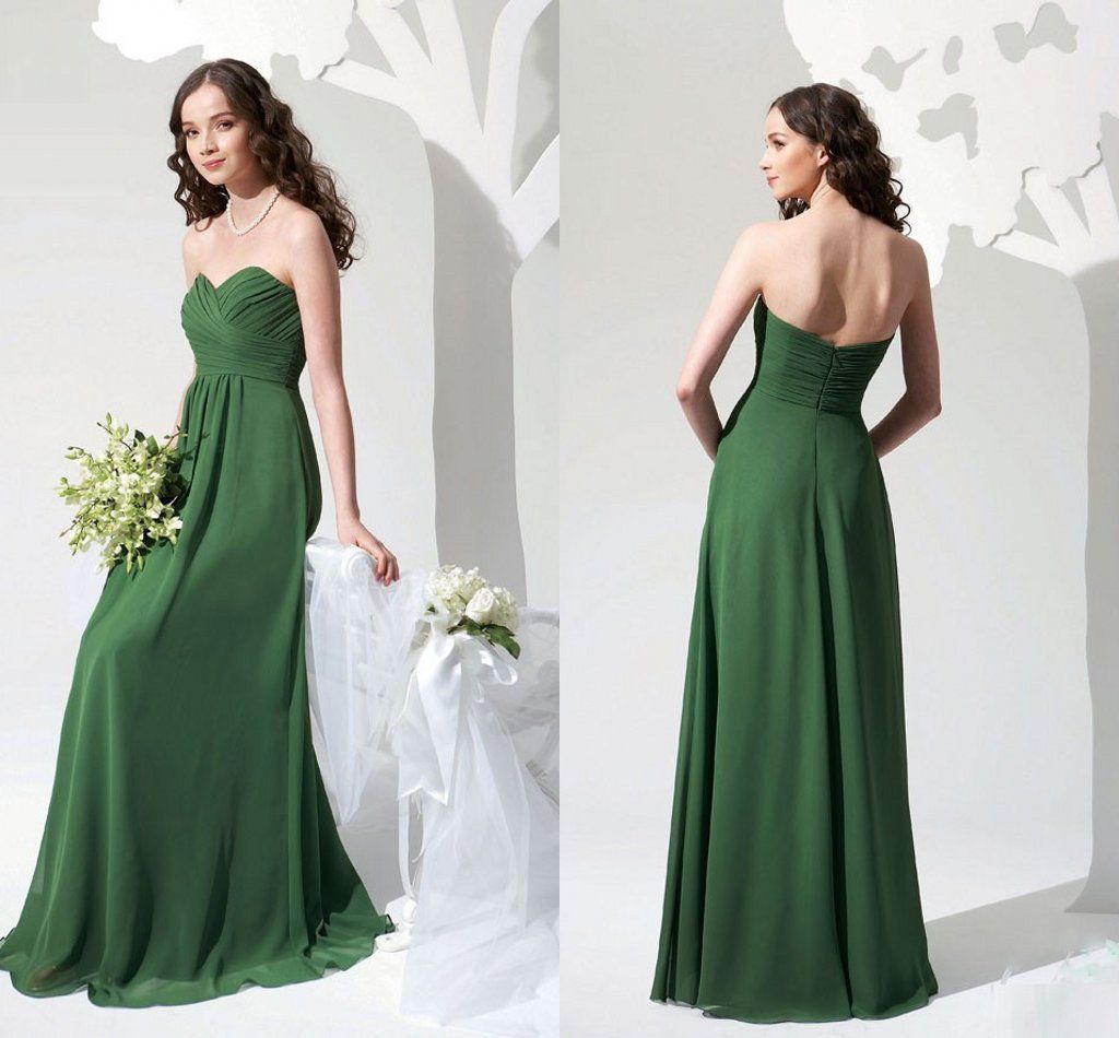 Emerald Green Elegant Chiffon Princess Bridesmaid Dresses Sweetheart