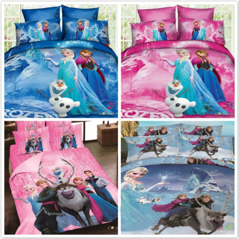 Cartoon Frozen Princess Elsa Duvet Comforter Cover Bed Sheet Pillowcase