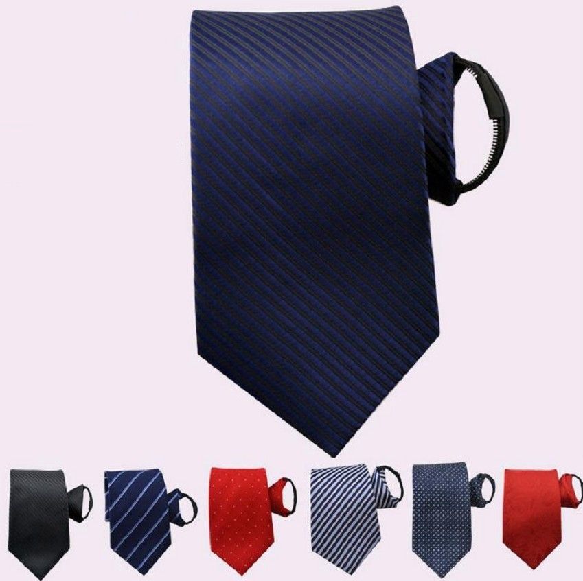 Solid Stripes Ties Formal Dress Zipper Necktie Men Lazy Neck Tie Knot