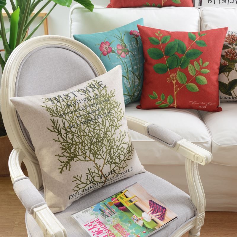 Ikea Linen Pillow Cover Country Floral Leaf Natural Style Cushion Cover