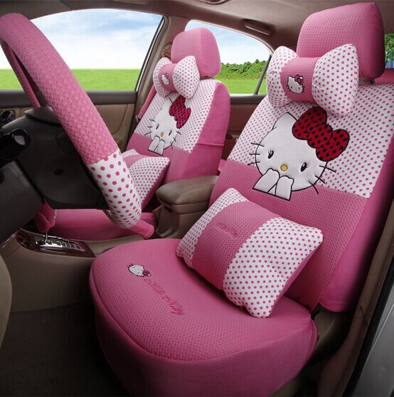 Pink Hello Kitty Car Seats Cover Set Cute Cartoon Auto Chairs Front And